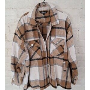 Davi & Dani Womens 2XL Brown Cream Black Plaid Shacket Jacket Flannel